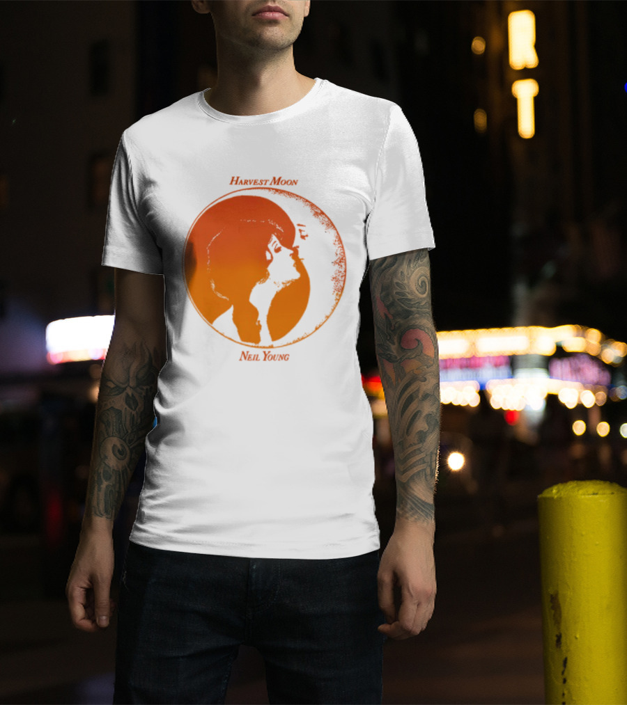 Harvest Moon Neil Young Orange Silhouette Circle T-Shirt