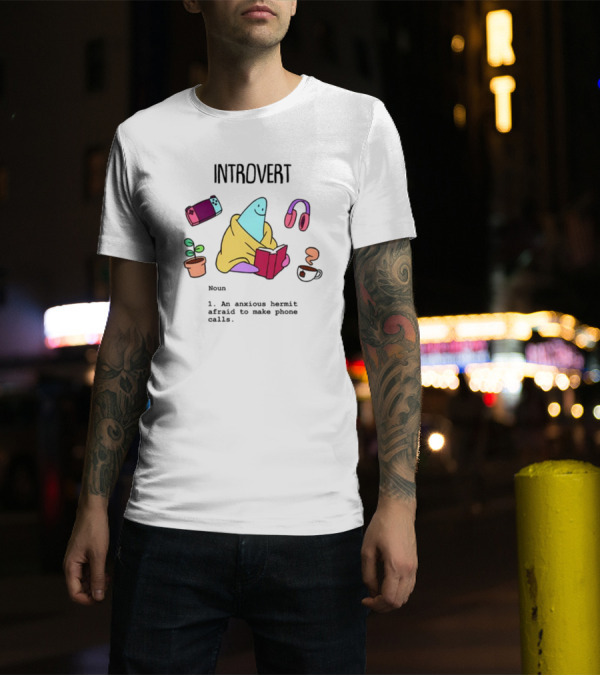 Introvert Anxious Hermit Afraid To Make Phone Calls Cozy Cartoon T-Shirt