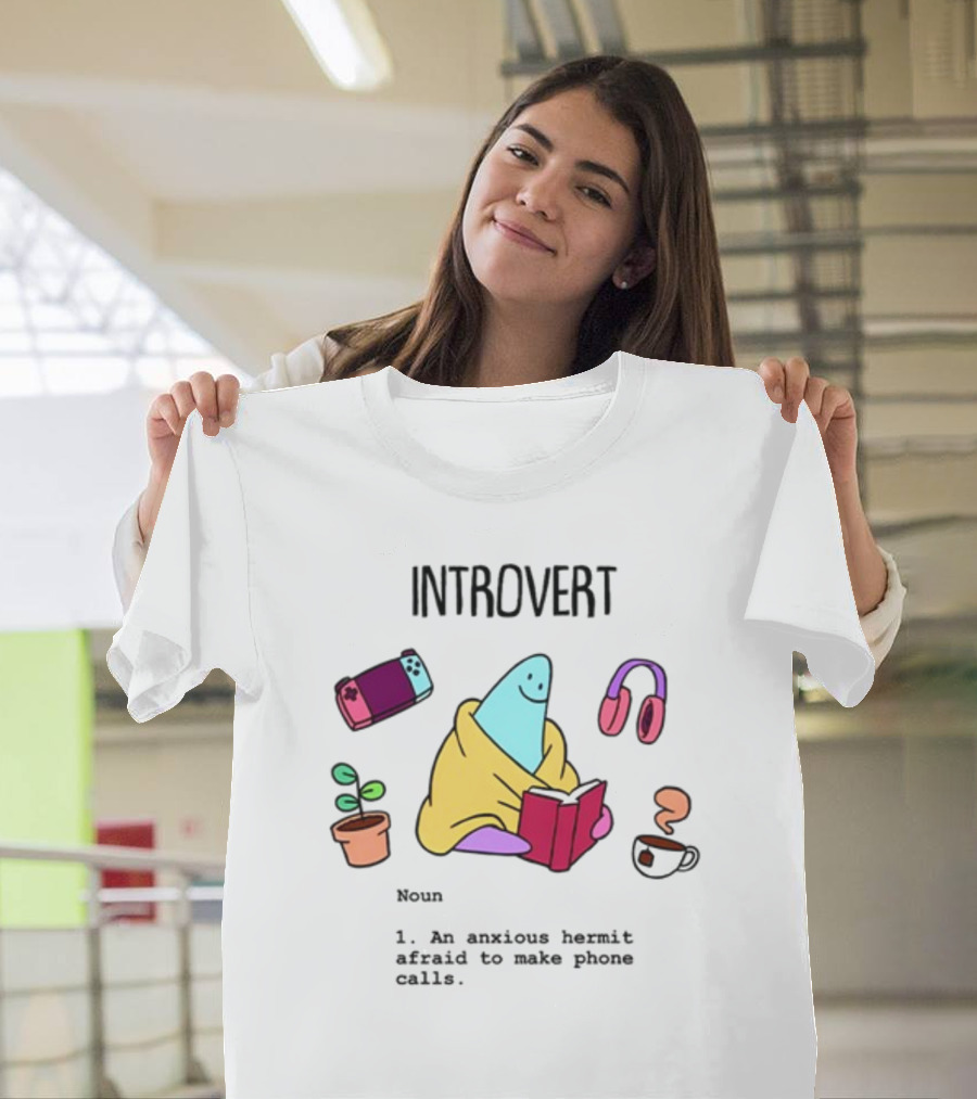 Introvert Anxious Hermit Afraid to Make Phone Calls Cozy Cartoon T-Shirt