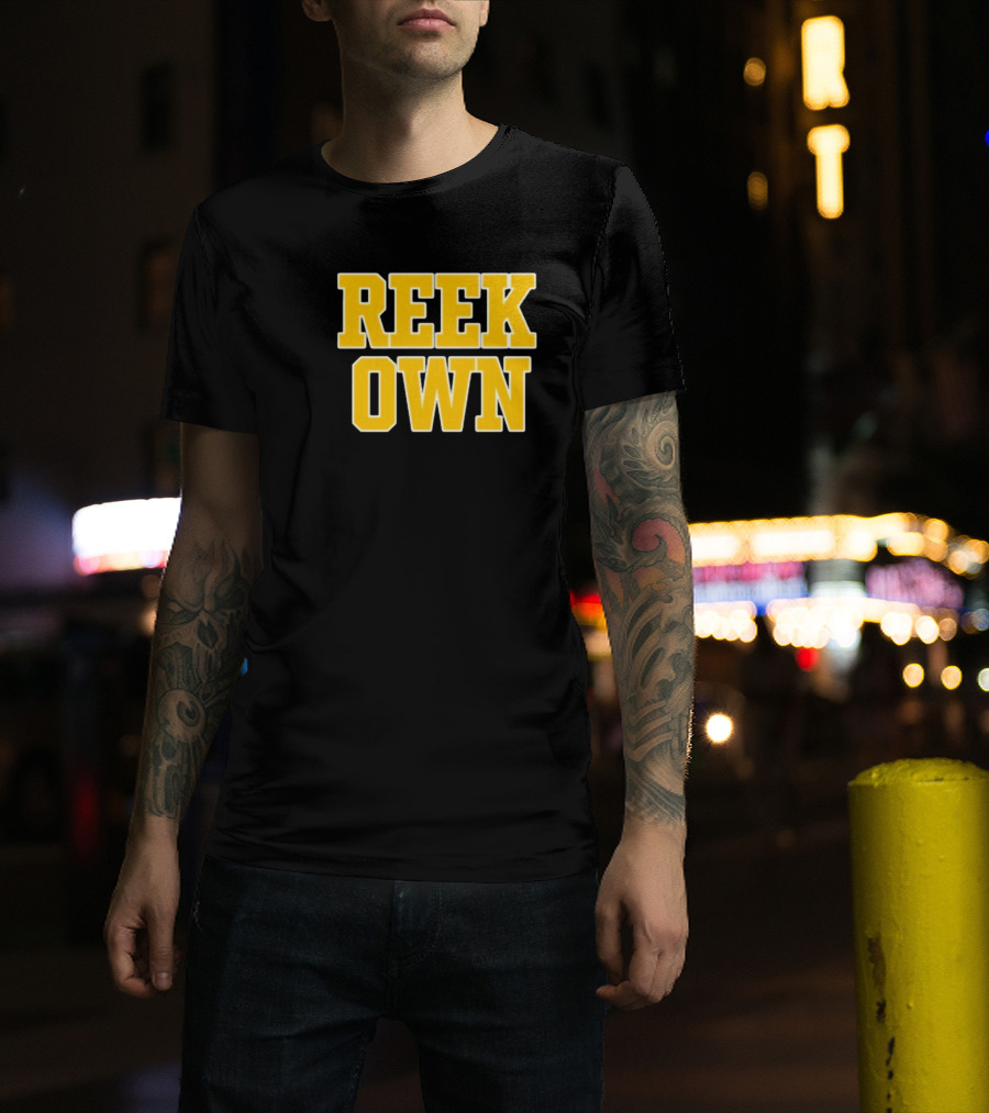 REEK OWN Bold Yellow Block Letters On Black Square T-Shirt