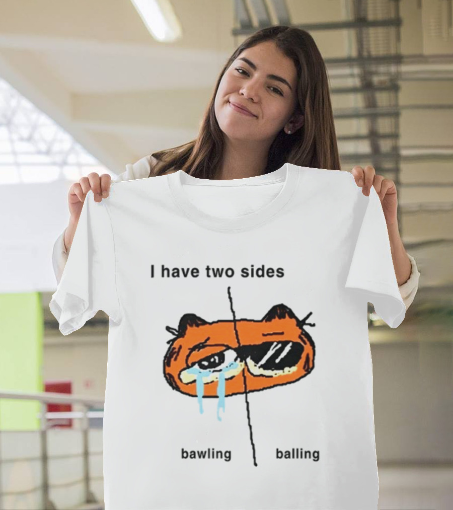 Goofyahhtees I Have Two Sides Bawling Balling Orange Cartoon Face Split Humor T-Shirt