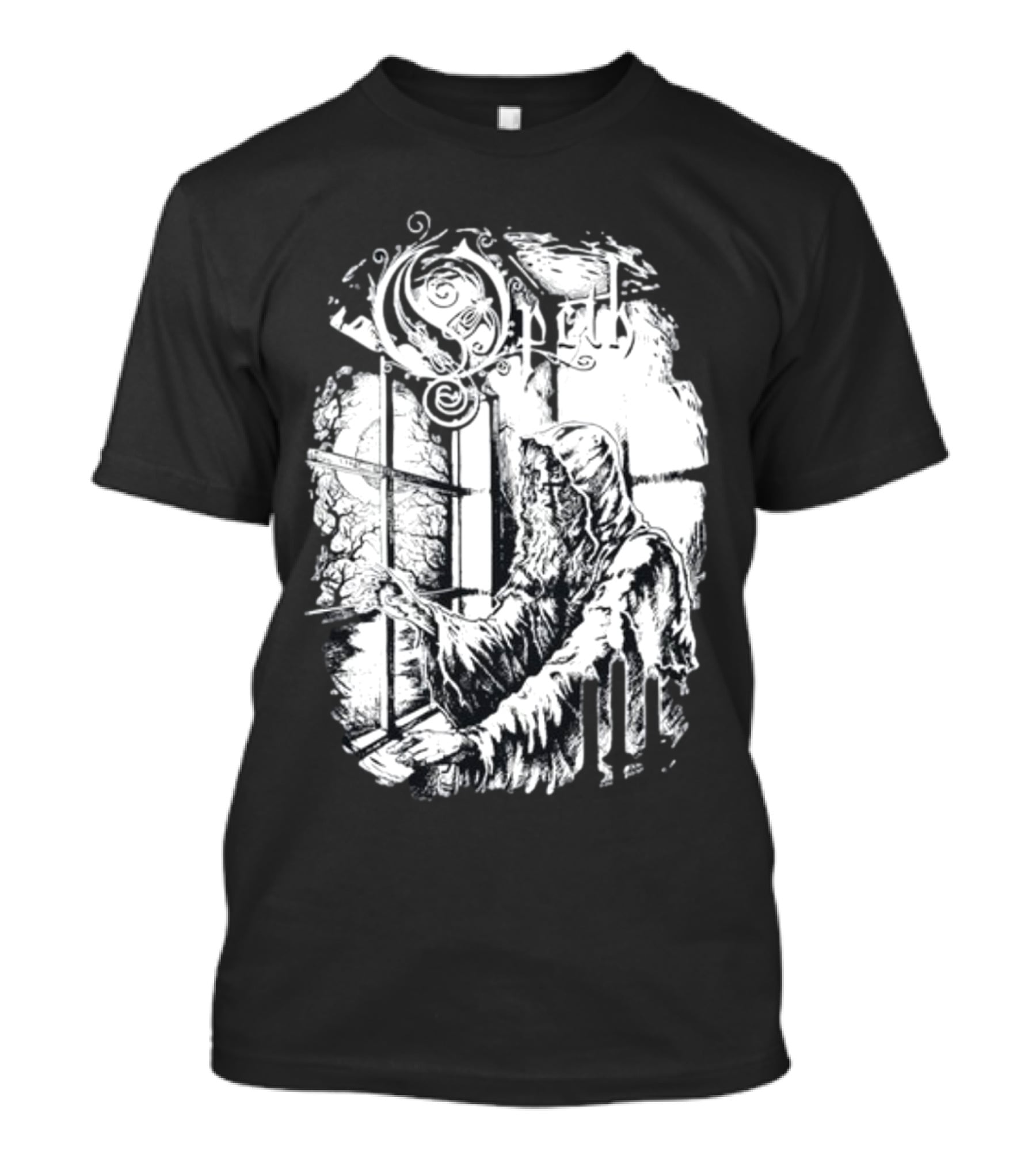 Opet Hooded Figure At Gothic Windowpane T-Shirt