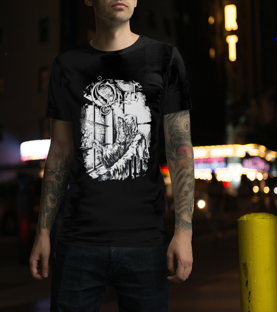 Opet Hooded Figure At Gothic Windowpane T-Shirt