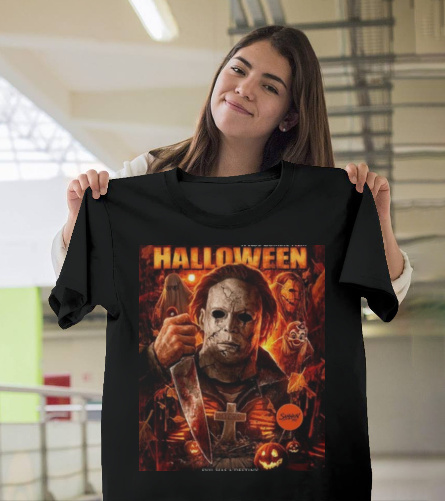 Rob Zombie's Halloween Evil Has A Destiny Michael Myers Mask Knife Horror Scene T-Shirt