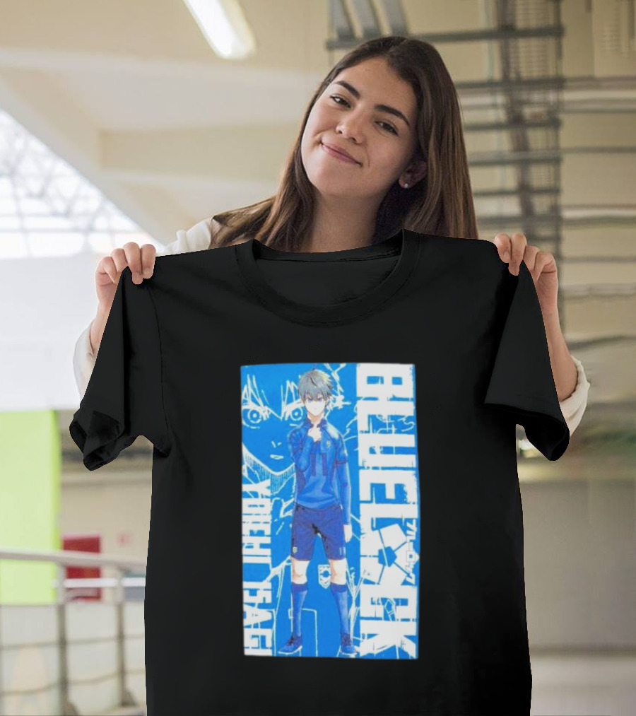Blue Lock Isagi Yoichi Anime Soccer Character Bold Blue T-Shirt