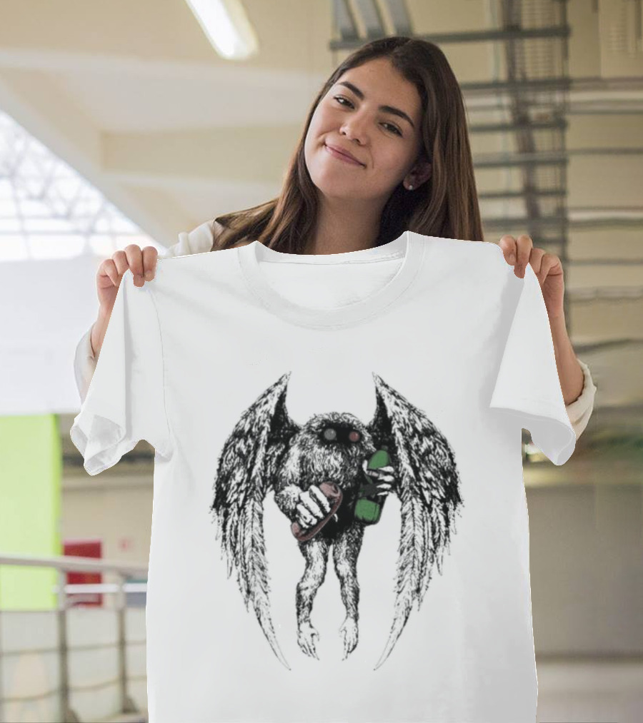 The Appalachian Guardian Llama Monster Holding Skateboard and Green Bottle T-Shirt