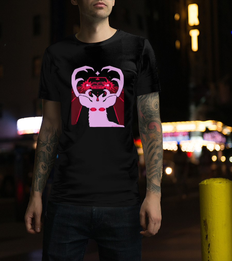 Eyes On The Back Of My Head Stagsbane Pink Deer Antlers Car Red Taillights T-Shirt
