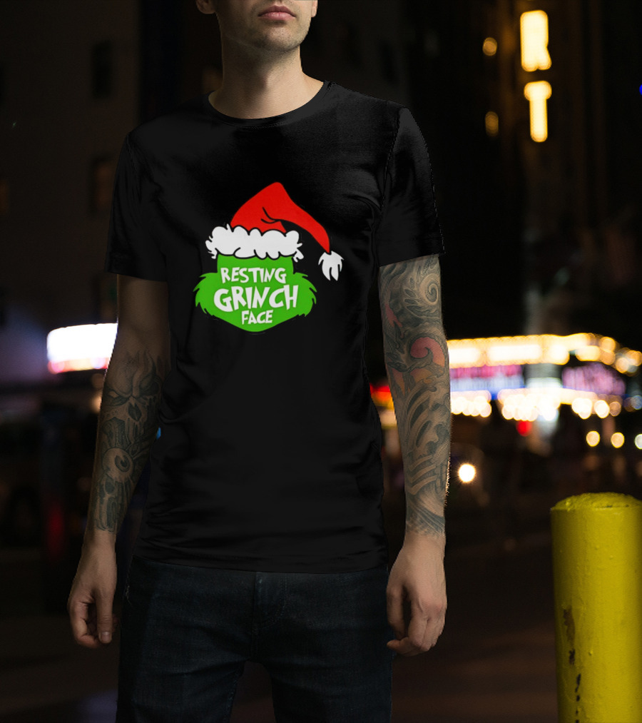 Resting Grinch Face Santa Hat Christmas T-Shirt