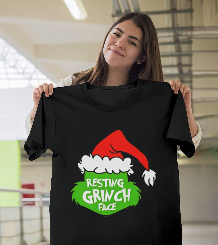 Resting Grinch Face Santa Hat Christmas T-Shirt