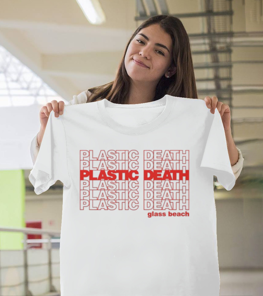 Plastic Death Glass Beach Repeated Text Ringer T-Shirt