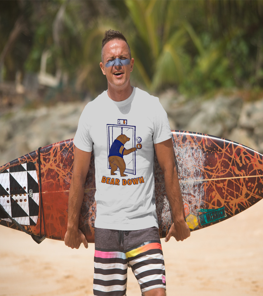 Bear Down Bear In Blue Jersey Pressing Elevator Button T-Shirt