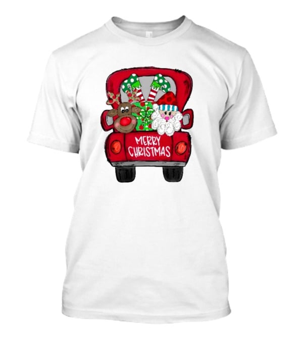 Merry Christmas Santa And Reindeer With Presents In Truck T-Shirt