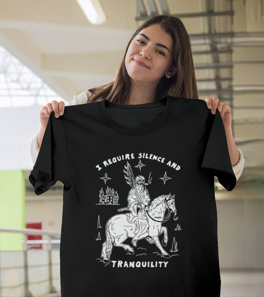 I Require Silence and Tranquility Grim Reaper on Horse with Burning Castle and Stars T-Shirt