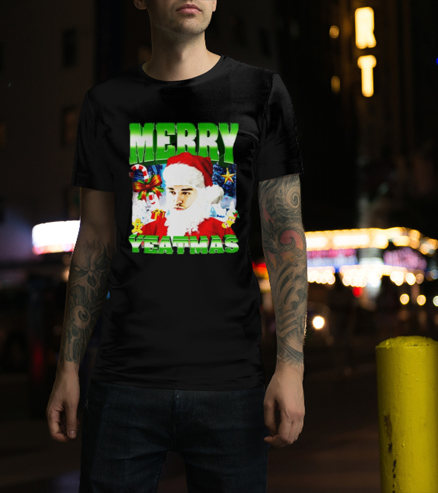Memeabletees Merry Yeatmas Santa Claus Candy Canes And Snowflakes T-Shirt