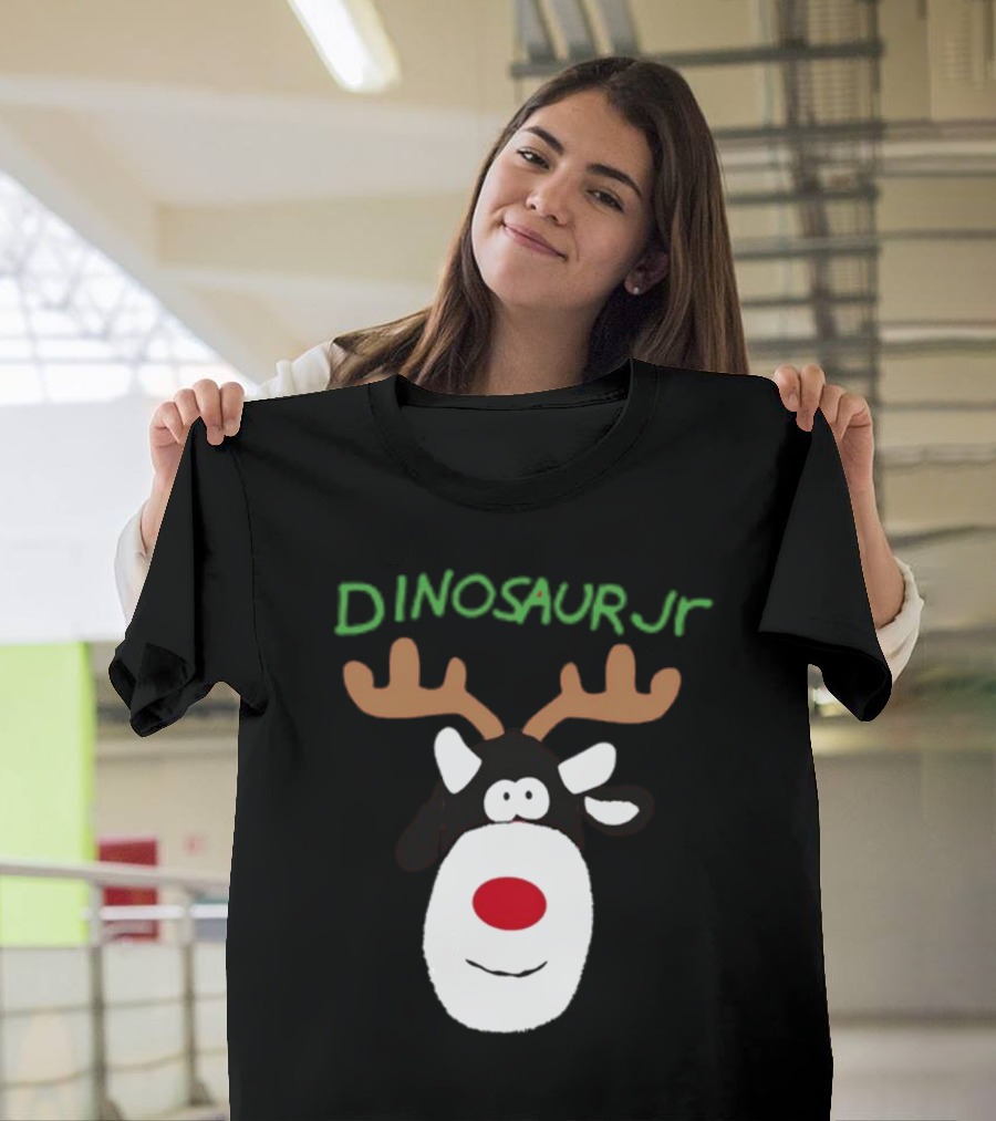 Dinosaur Jr Reindeer with Red Nose and Antlers T-Shirt