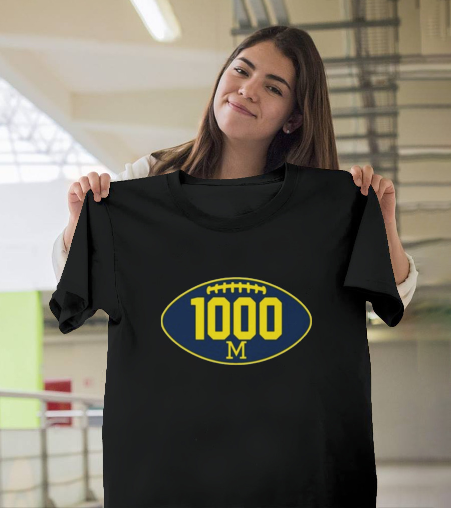 Mden Michigan 1000 Wins Football M Logo Oval T-Shirt