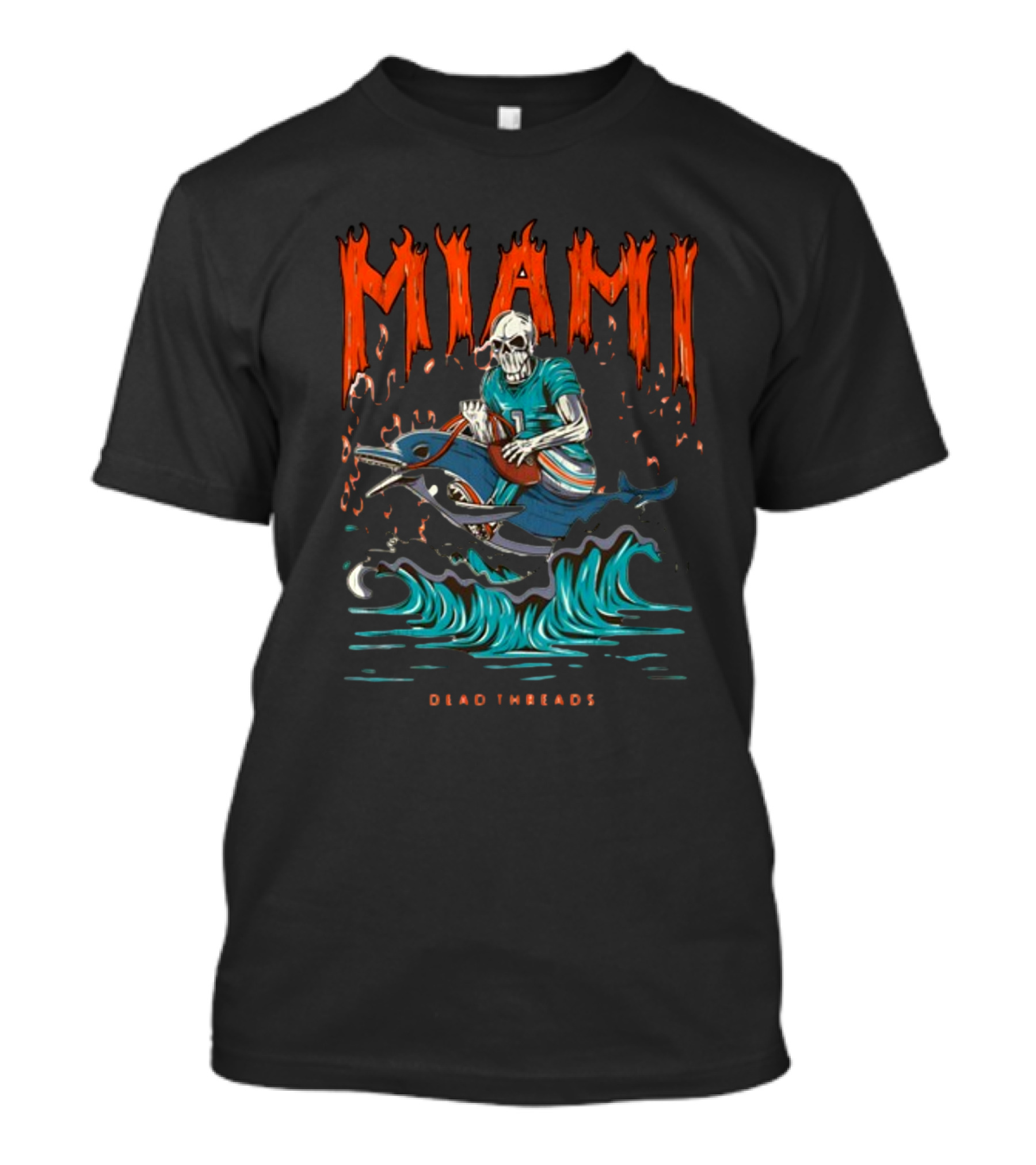 MIAMI Dead Threads Skeleton Surfer On Dolphin Football Adventure T-Shirt