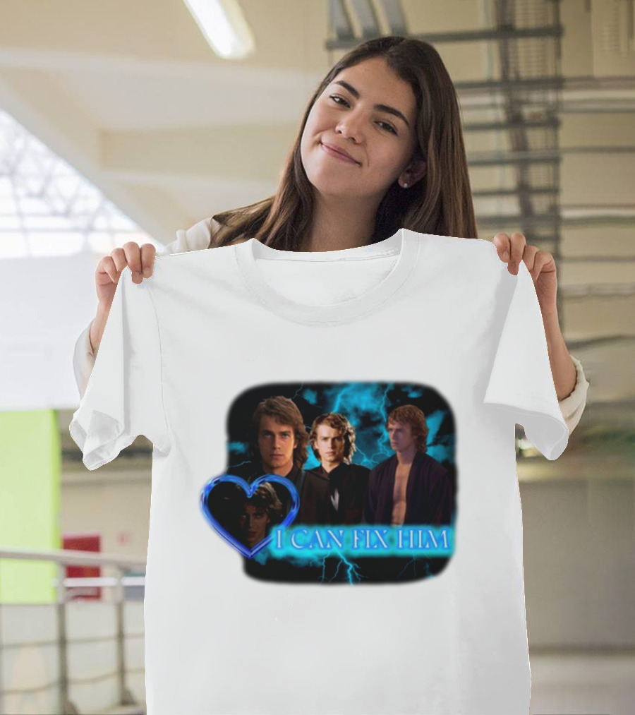 I Can Fix Him Anakin Blue Heart Lightning Background T-Shirt