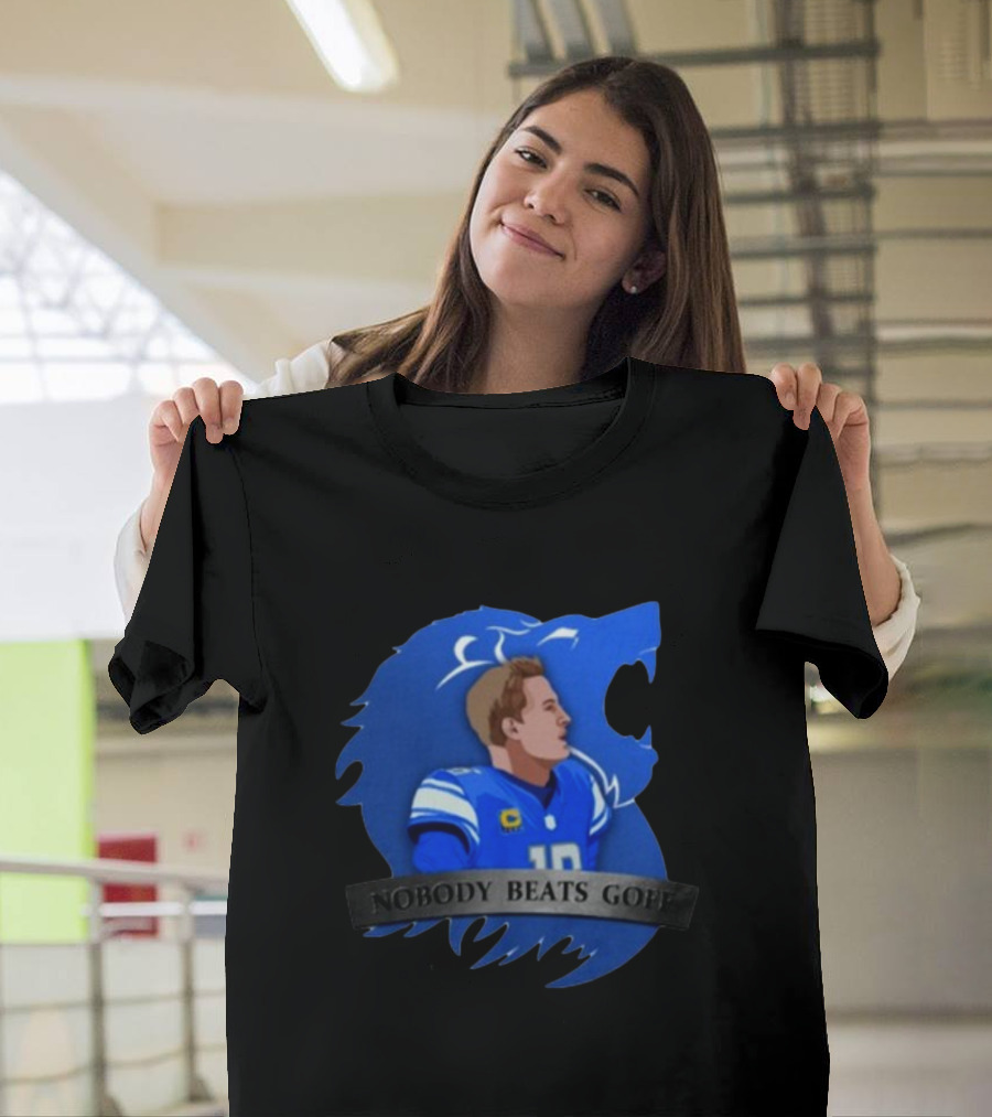 Nobody Beats Goff Detroit Lions Quarterback Blue Lion Background T-Shirt