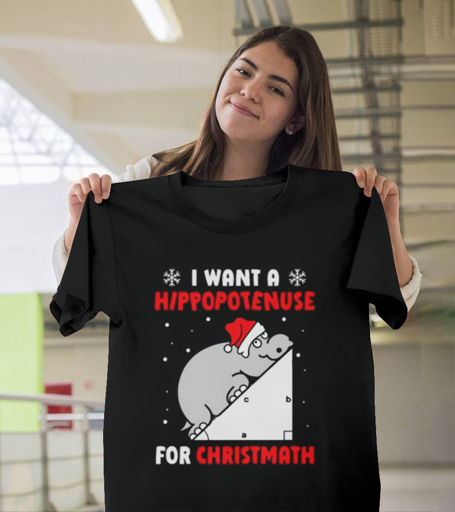 I Want A Hippopotenuse For Christmath Santa Hippo Geometry T-Shirt
