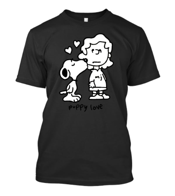 Puppy Love Snoopy Kissing Lucy Peanuts Hearts T-Shirt