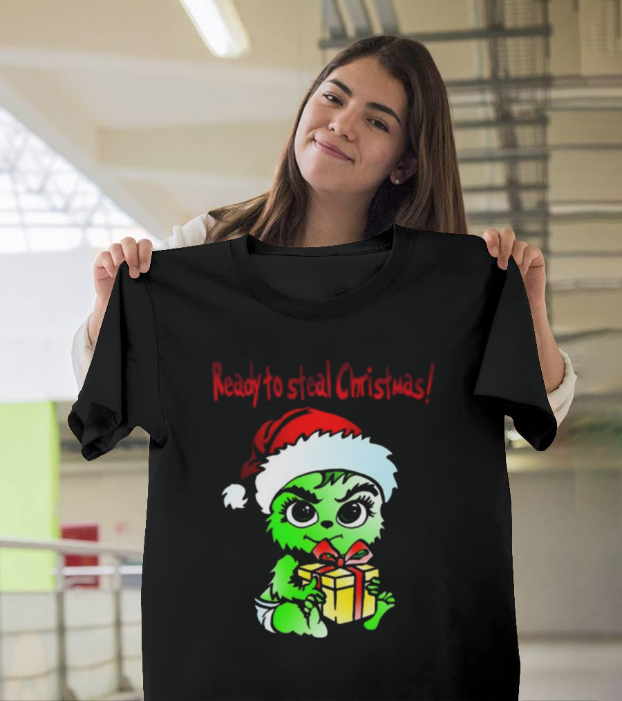 Cathygraphics3 Ready To Steal Christmas Green Santa Hat Gift T-Shirt