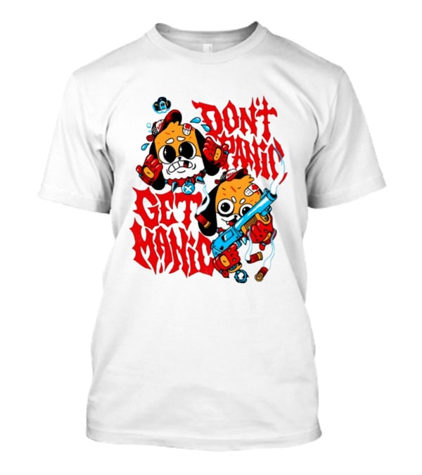 Don't Panic Get Manic Cartoon Characters With Colorful Styling And Playful T-Shirt