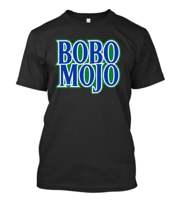 BOBO MOJO Retro Bold Blue And Green Text T-Shirt