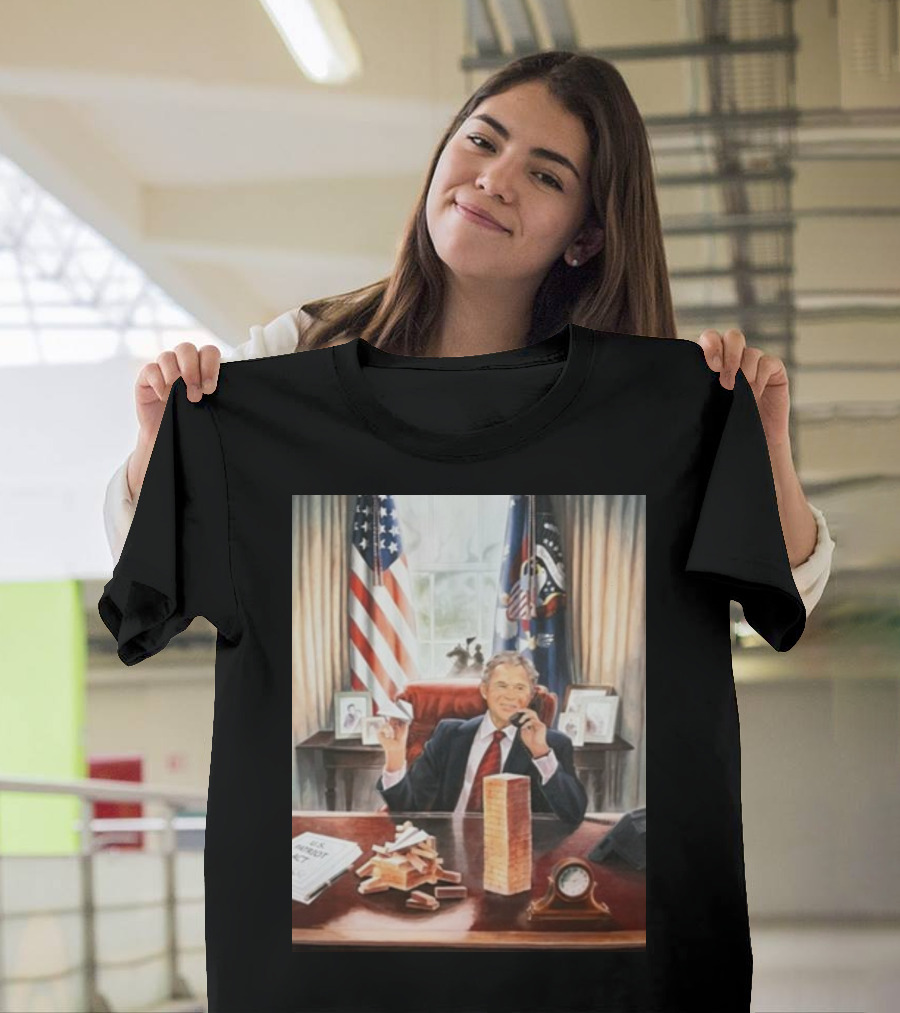 Printify George Bush Jenga Towers in Oval Office T-Shirt