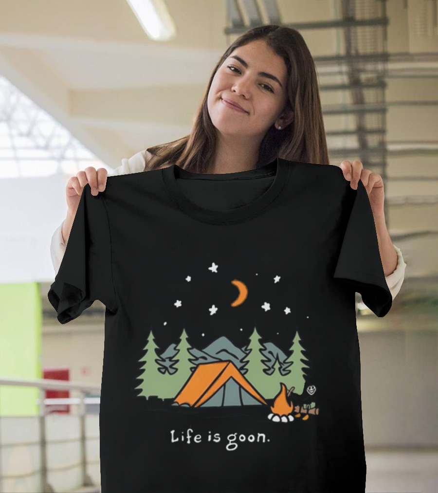 Life Is Goon Camping Adventure With Tent And Campfire Under Stars T-Shirt