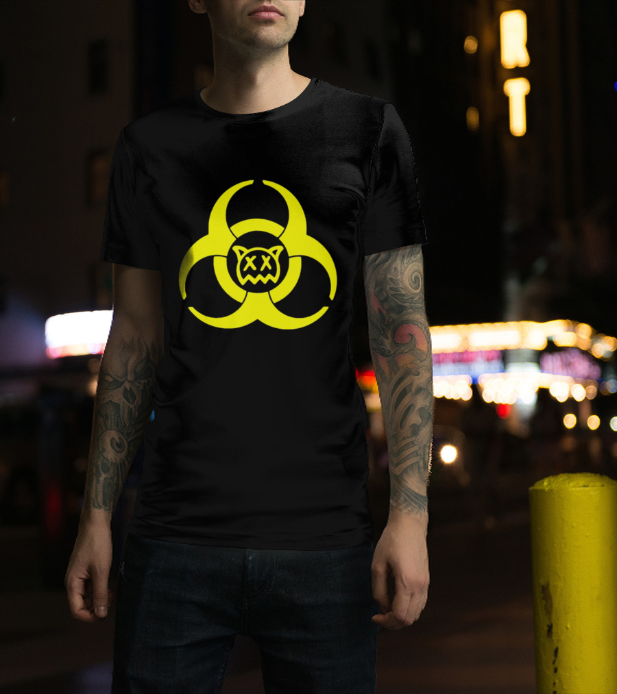 Ren Biohazard Symbol With X-Eyed Cat Face T-Shirt