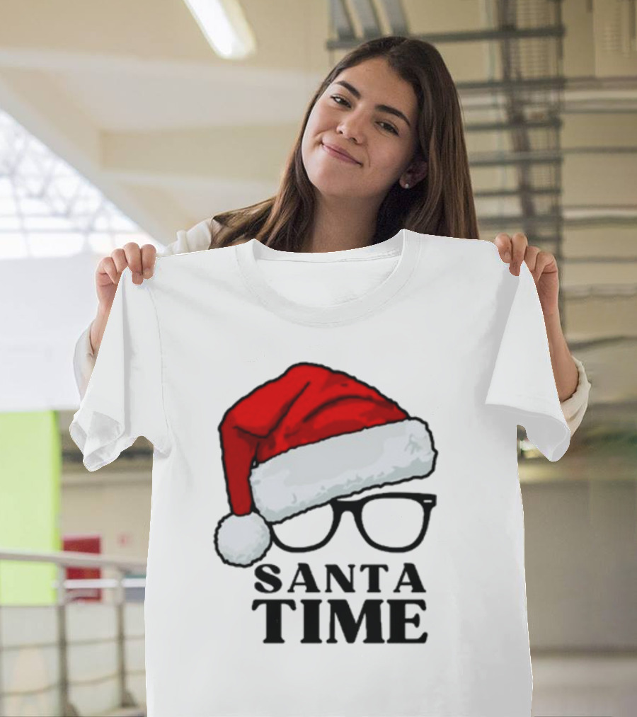 Santa Time with Santa Hat and Glasses T-Shirt