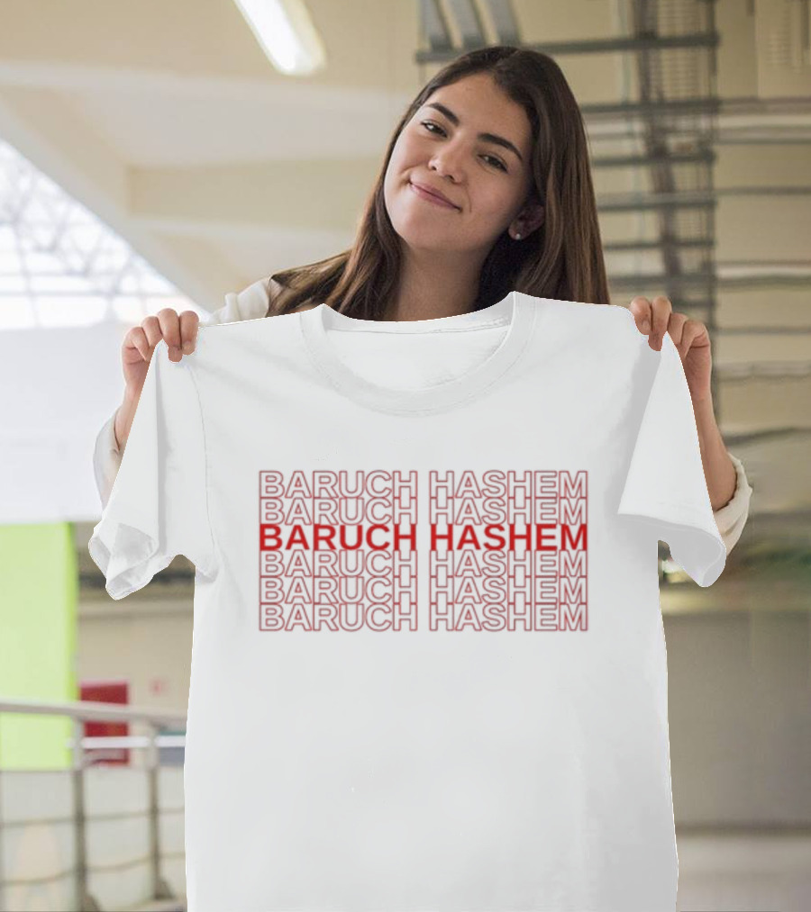 Max Mannis Baruch Hashem Repeated Text Red T-Shirt