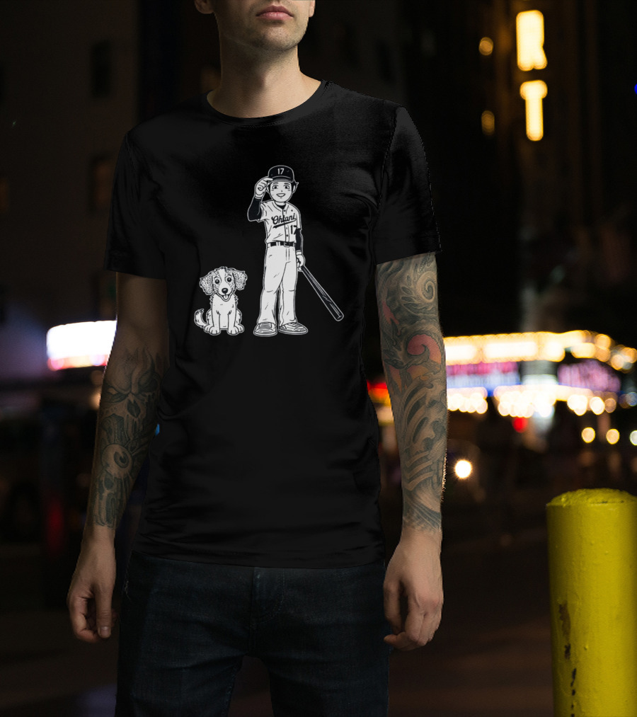 Rotowear Shohei Ohtani 17 Baseball And Dog T-Shirt