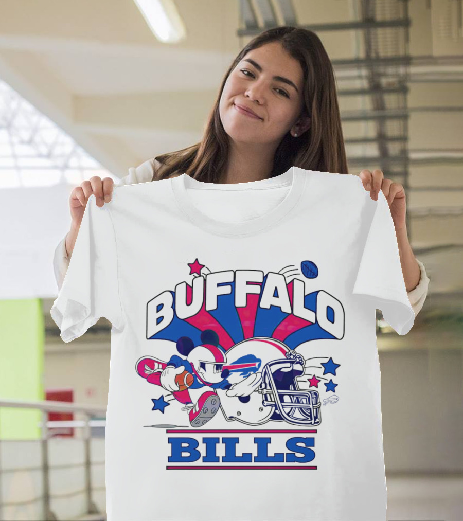Buffalo Bills Football Mickey Mouse Tackle Starburst T-Shirt