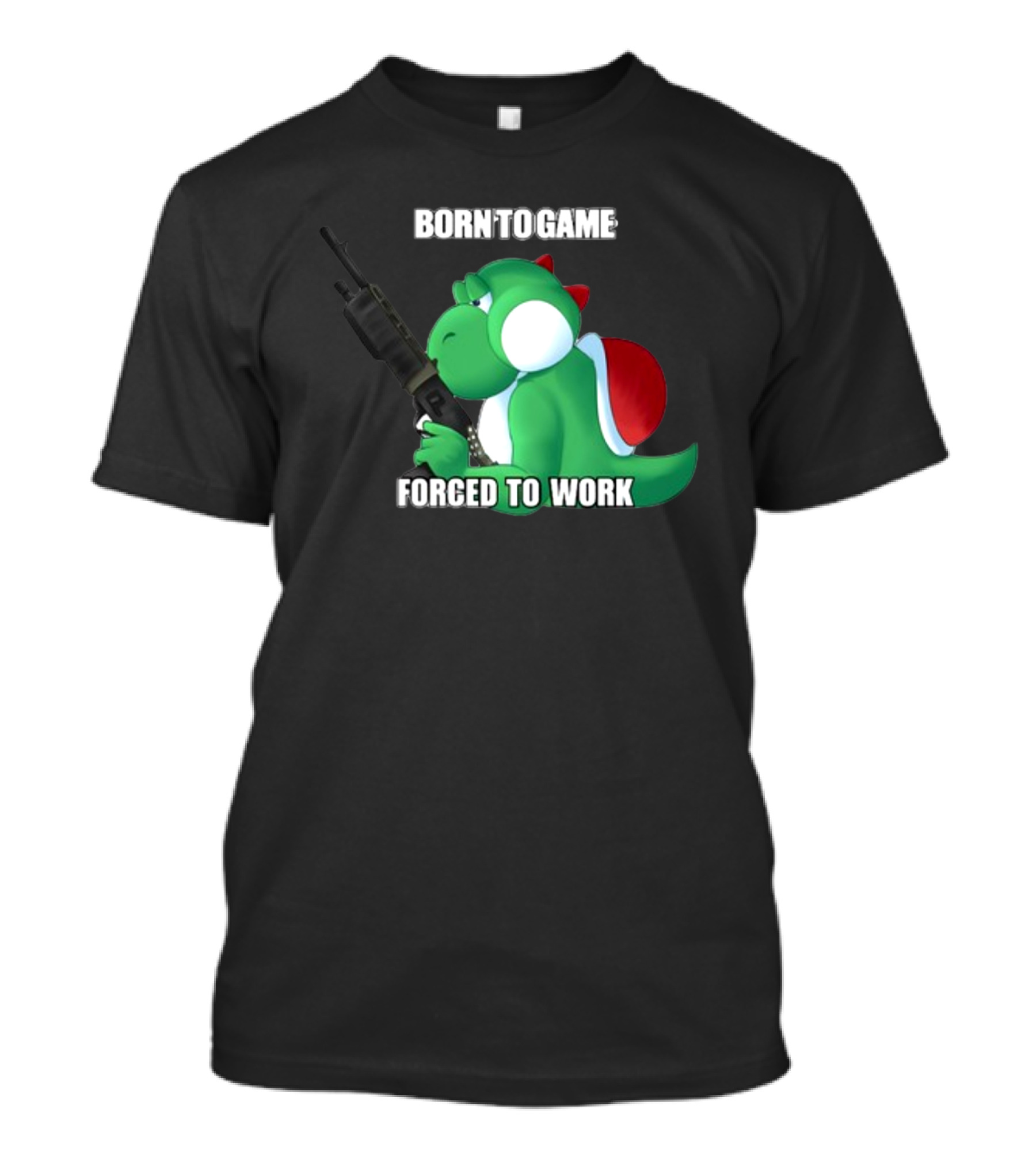 Born To Game Forced To Work Green Dinosaur Headphones Gaming Character T-Shirt