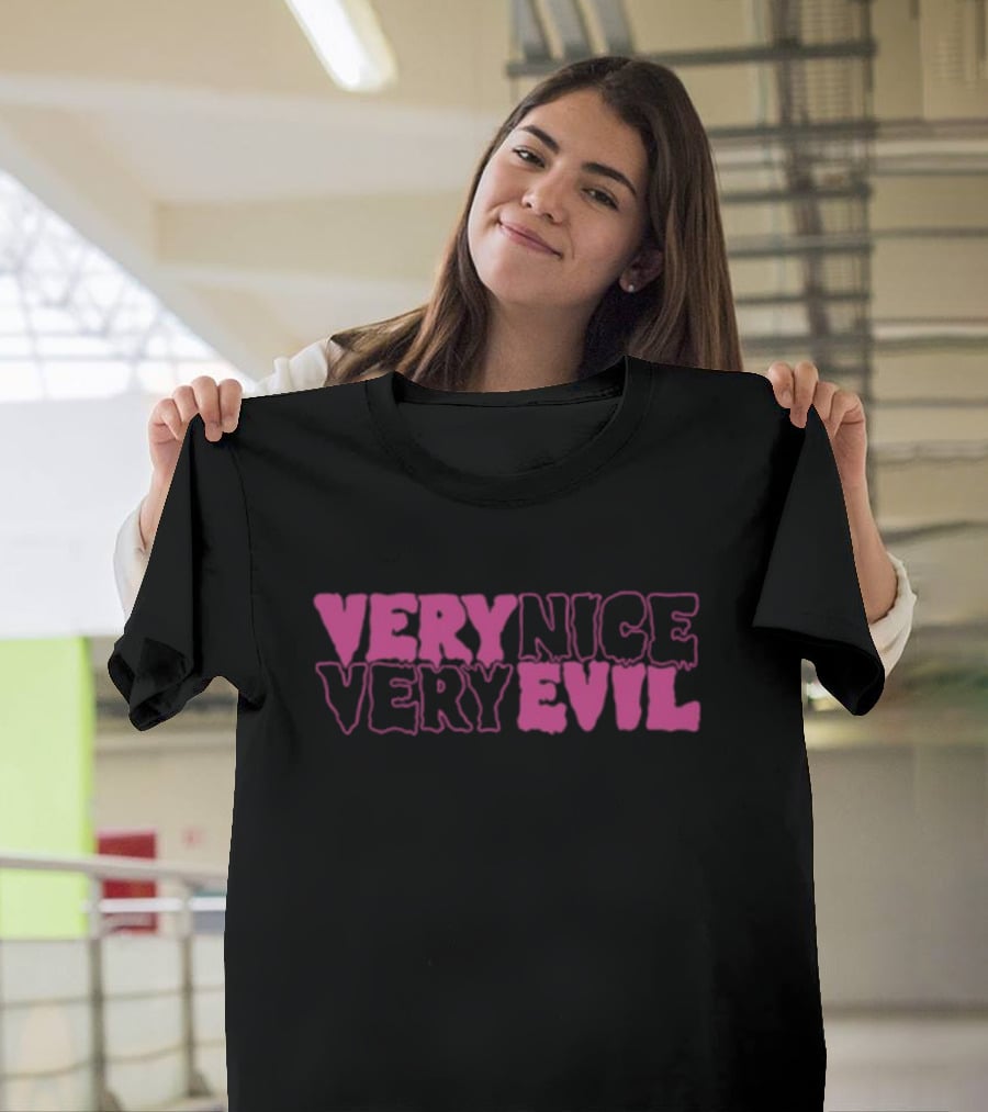Very Nice Very Evil Pink Word Logo T-Shirt