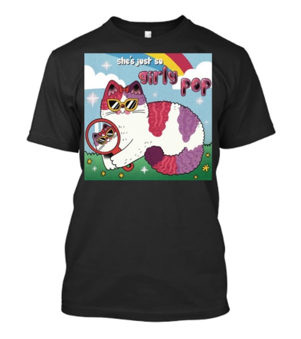 She's Just So Girly Pop Cat With Sunglasses And Mirror Under Rainbow T-Shirt