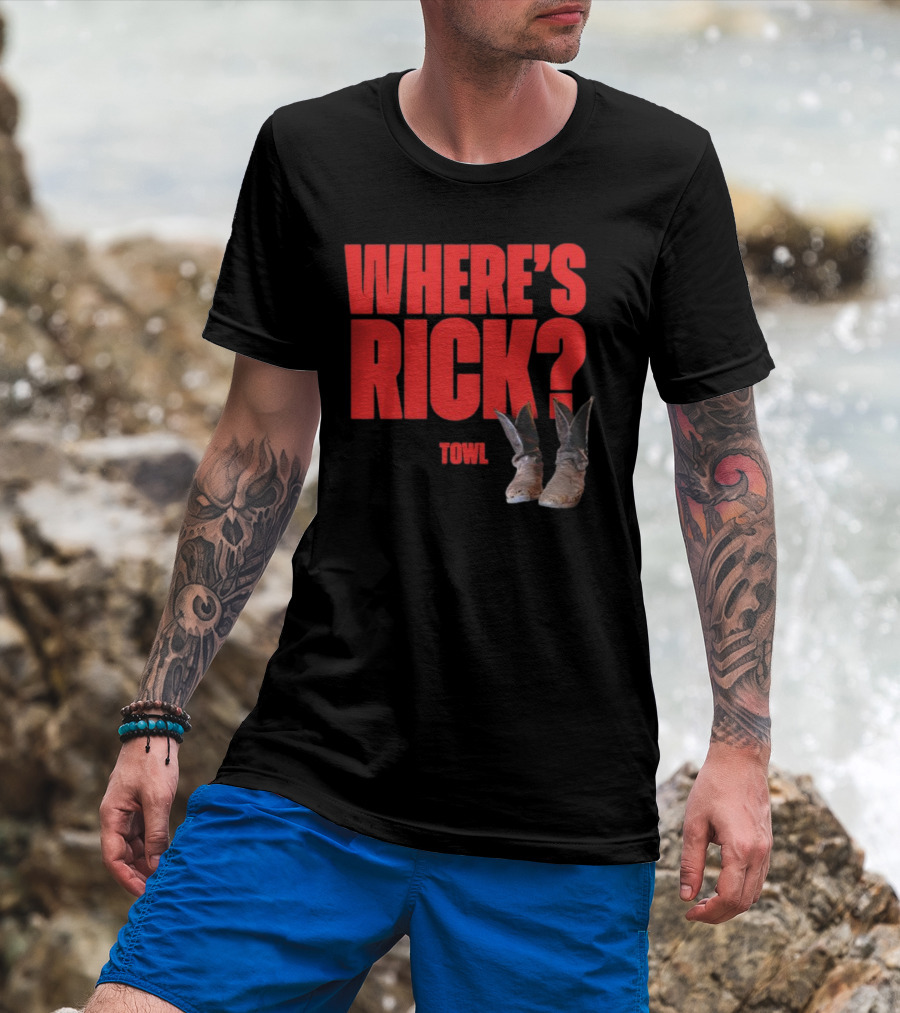 WHERE'S RICK TOWL Cowboy Boots Mystery T-Shirt