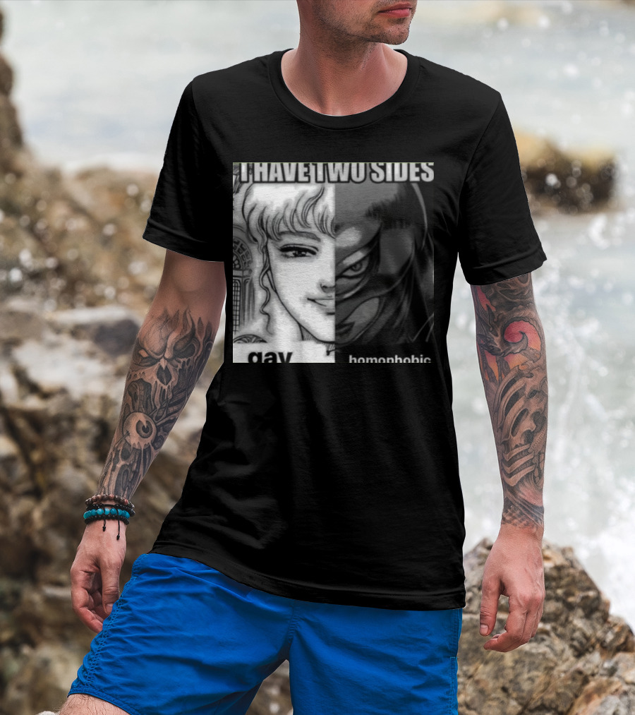 I Have Two Sides Gay Homophobic Manga Character Split Face T-Shirt