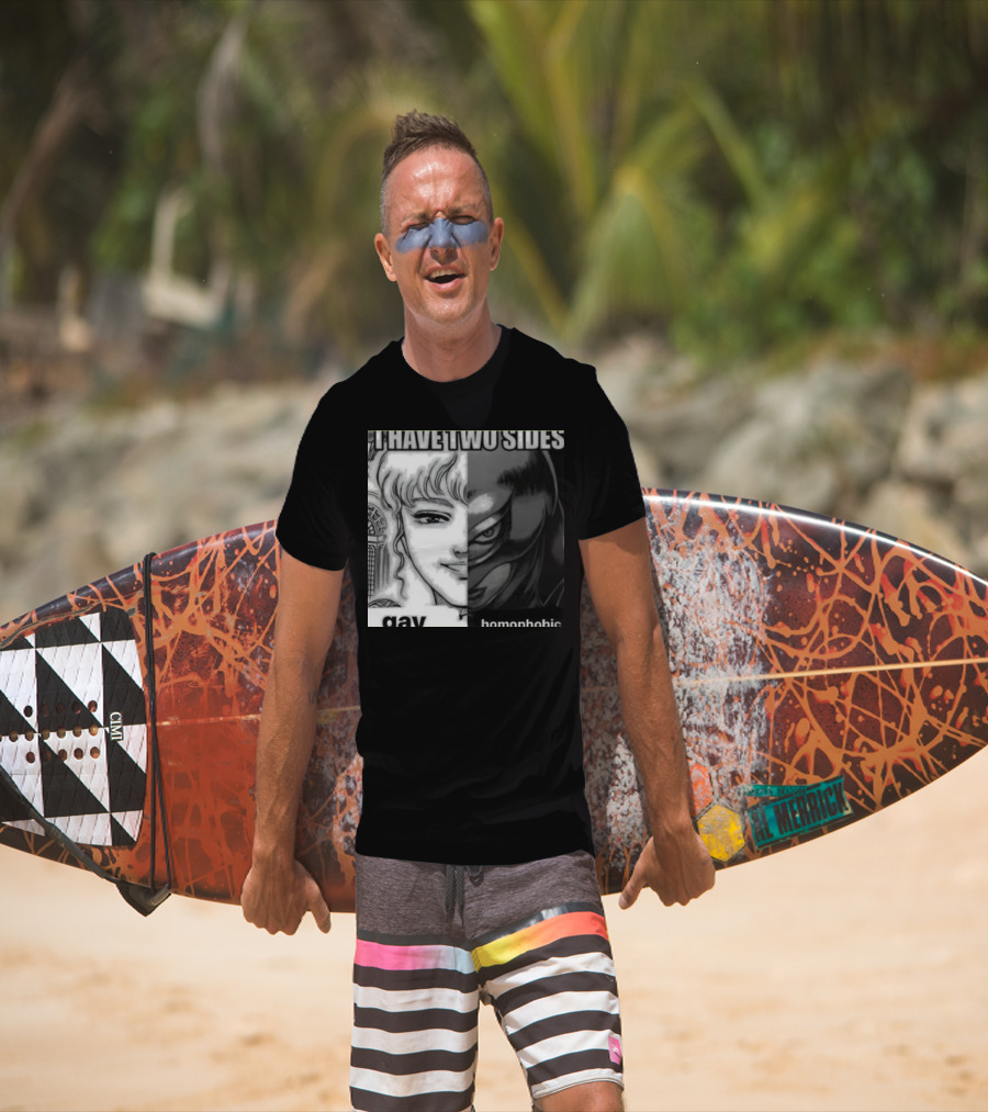 I Have Two Sides Gay Homophobic Manga Character Split Face T-Shirt