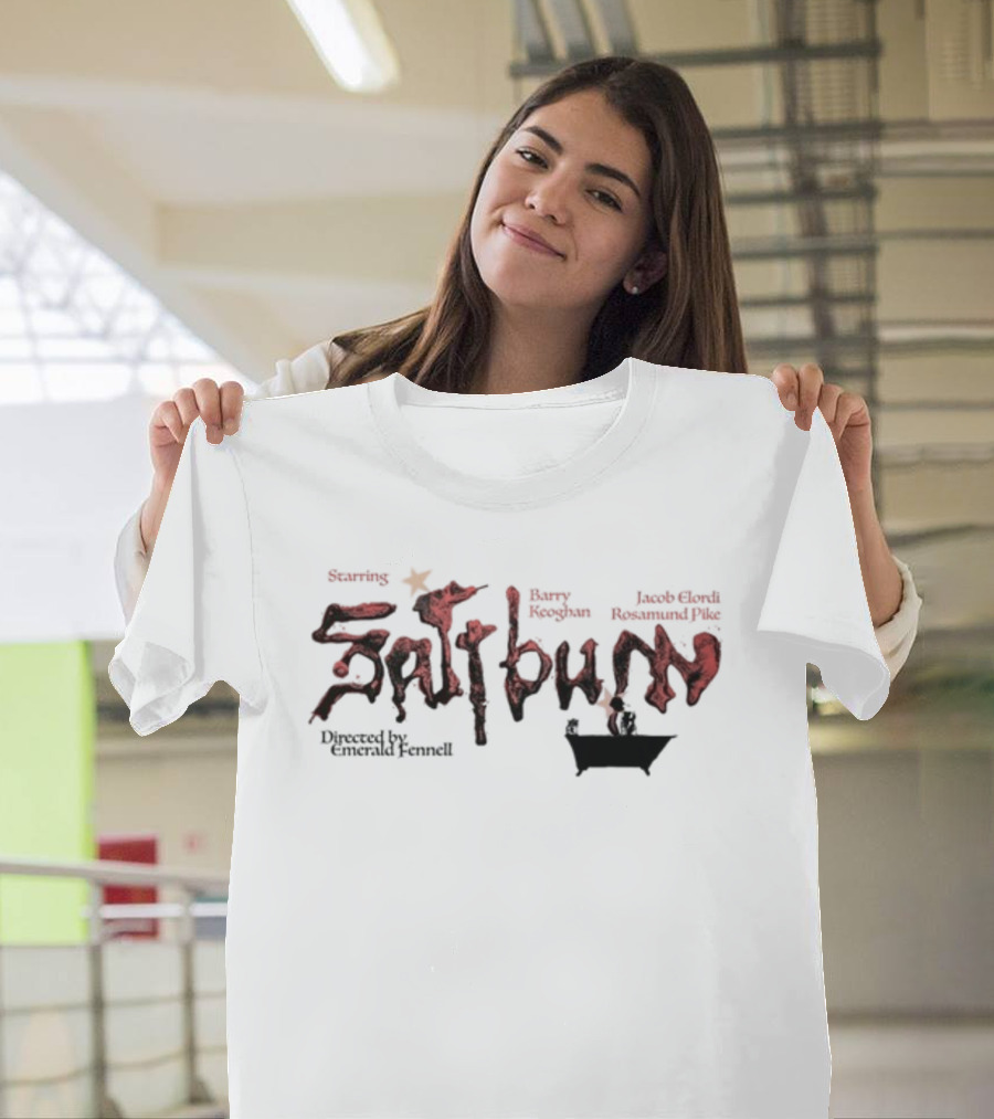 Saltburn Starring Barry Keoghan Jacob Elordi Rosamund Pike Directed by Emerald Fennell T-Shirt