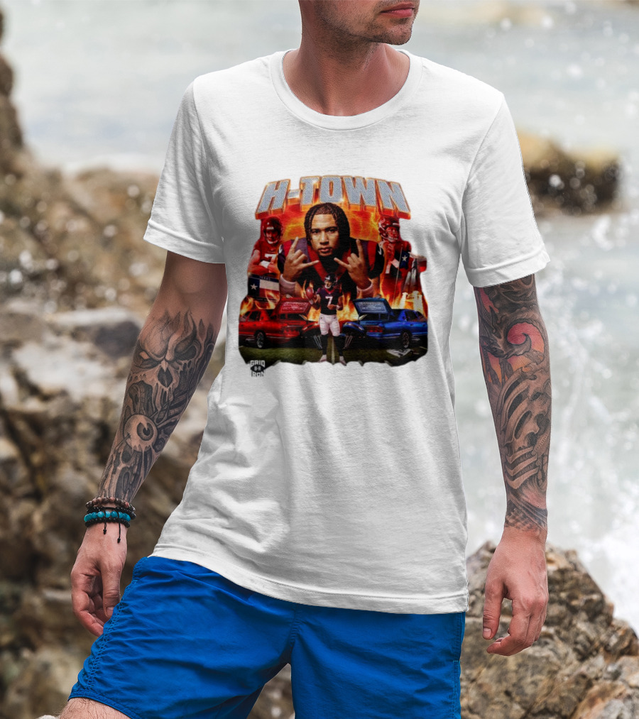 H-Town CJ Stroud Football Grid Iron Texas Pride Flames T-Shirt