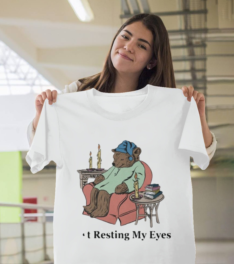 Resting My Eyes Bear In Pajamas With Candles And Books T-Shirt
