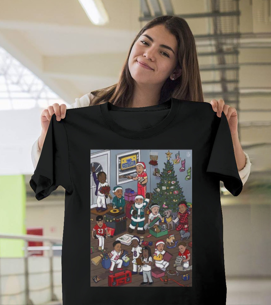 NFL Christmas Celebration: Players Decorate Tree with Family and Holiday Cheer T-Shirt