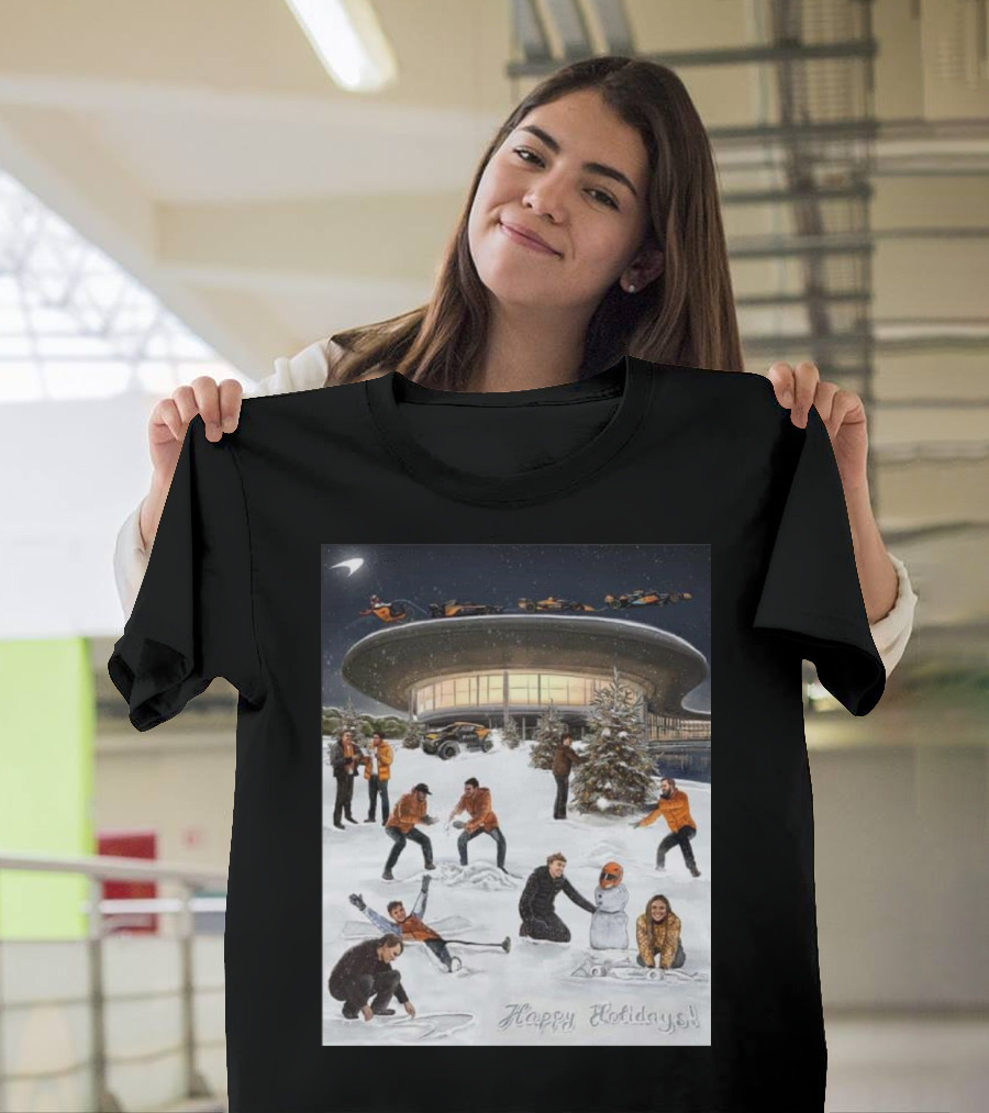 Merry Christmas Happy Holidays McLaren Racing Team Snowy T-Shirt