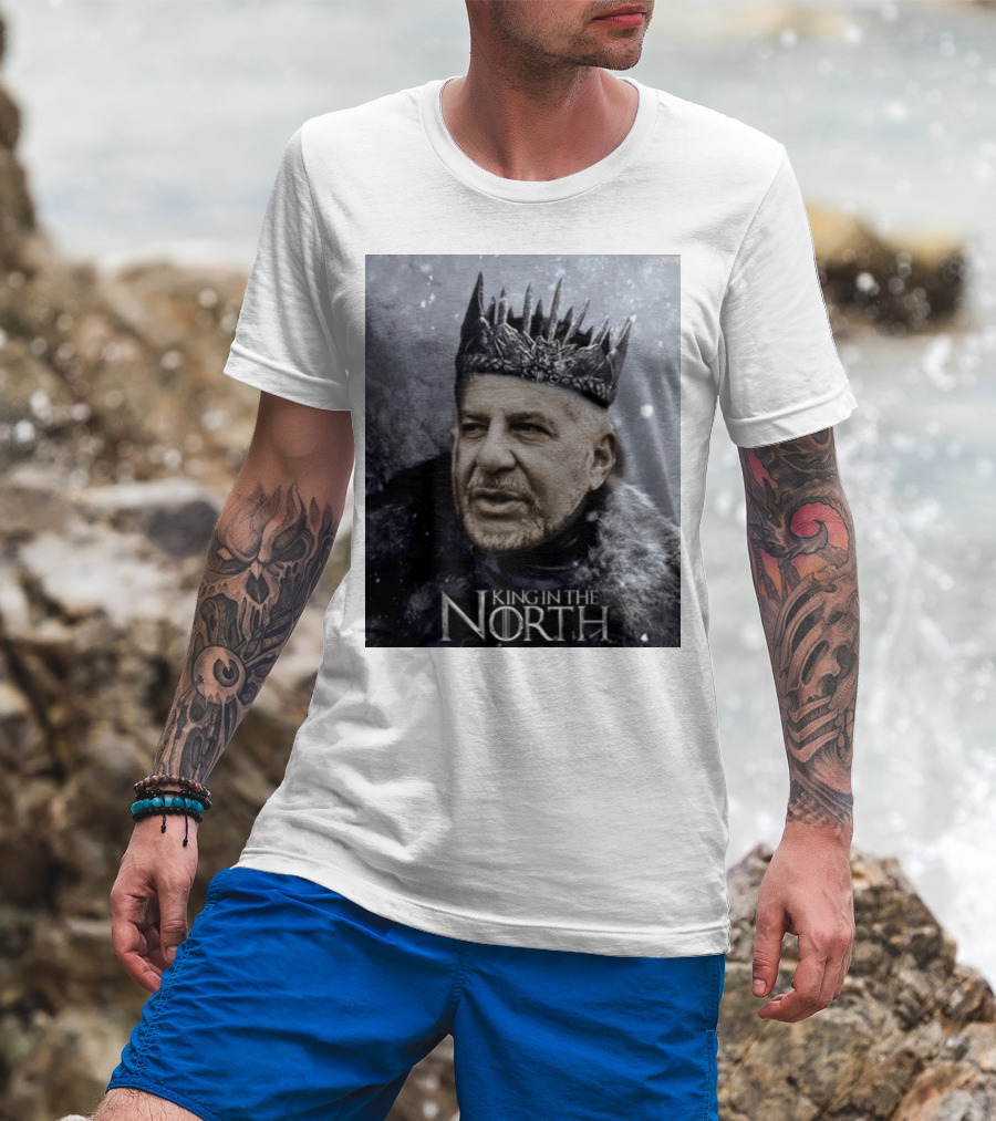 Bill Belichick King In The North Game Of Thrones Style Crown And Fur Cloak T-Shirt