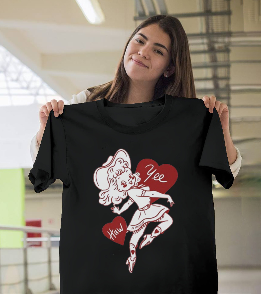 Elrayartist Yee Haw Valentines Girl With Hearts And Cowboy Hat T-Shirt