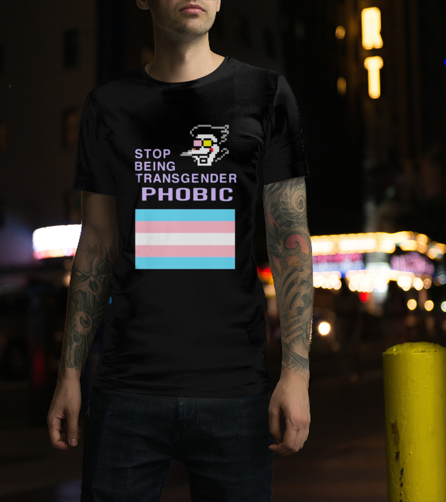 STOP BEING TRANSGENDER PHOBIC Deltarune Spamton Trans Flag T-Shirt