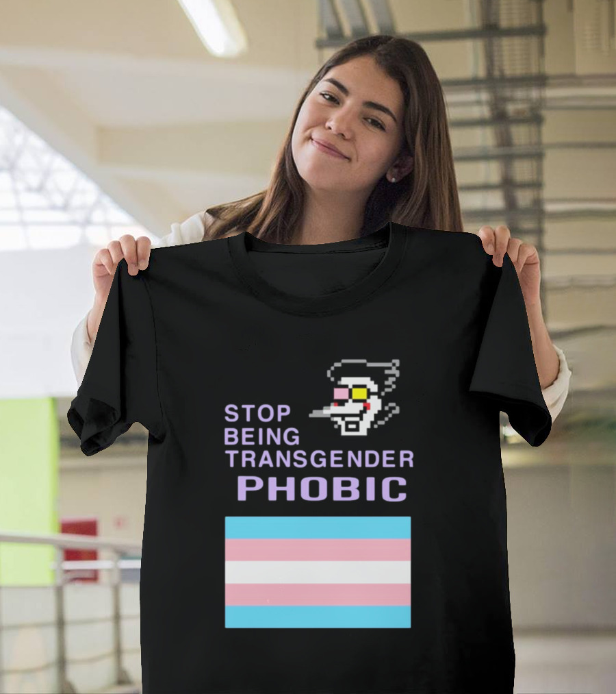 STOP BEING TRANSGENDER PHOBIC Deltarune Spamton Trans Flag T-Shirt